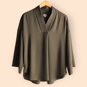 Kin by John Lewis Olive Green Oversized Crepe Popover Tunic Top Pockets Women 10